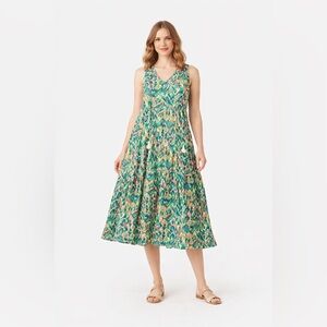 Sleeveless Floral Maxi Dress in Teal and Pink